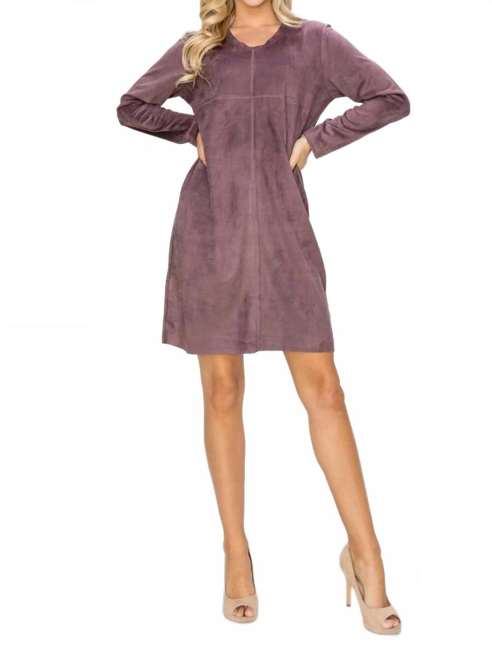 NEW JOH aurora suede long sleeve dress in plum